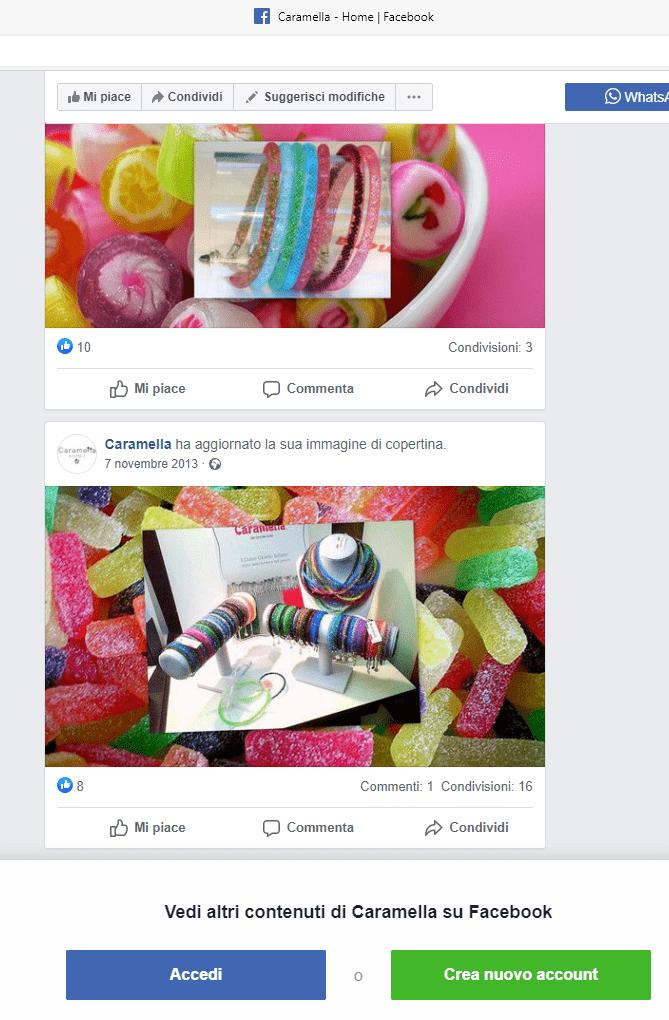 pagina Facebook Caramella gioielli al 6 Novembre 2013